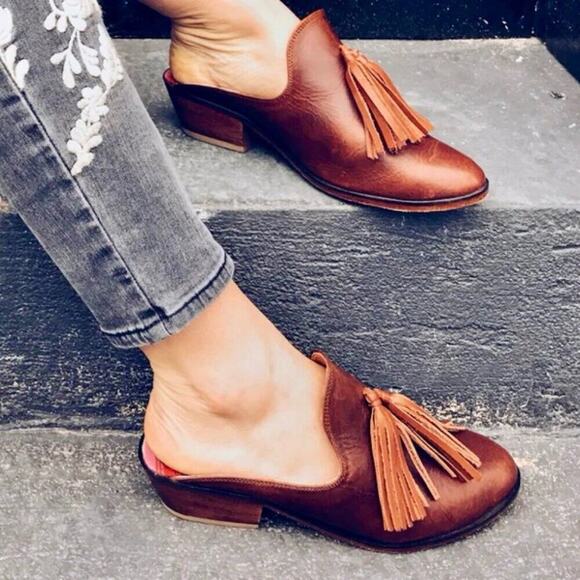 TEYSHA MULES SLIDE ON SHOES BOHEMIAN FRINGE 100% LEATHER/MAYAN TEXTILE Sz 6.5 - Picture 6 of 16